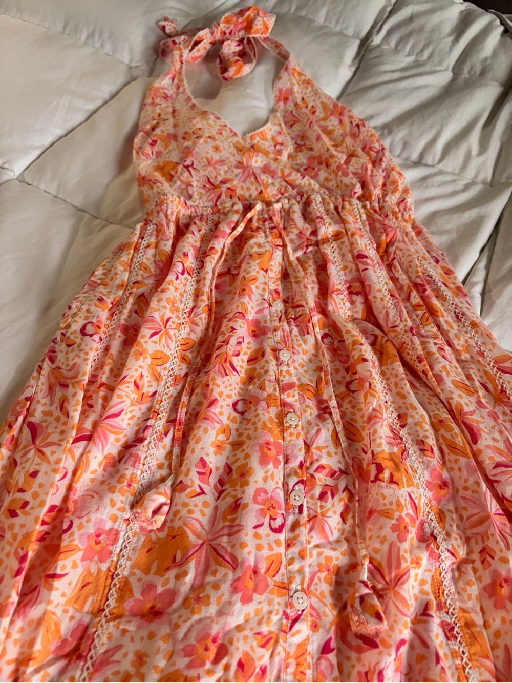 Poupette St. Barth Pink & Orange Floral Halter Sundress
